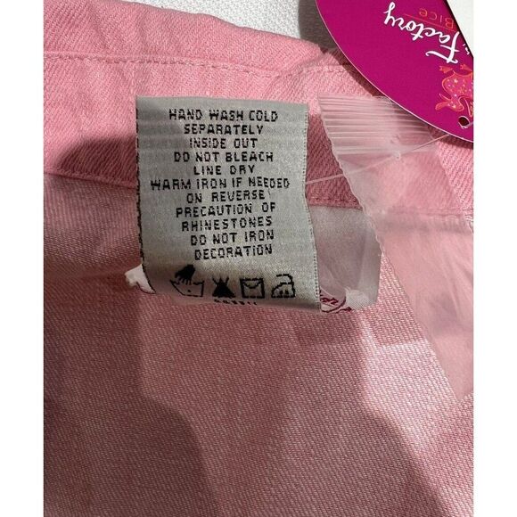 Quacker Factory Womens Denim Jacket Size L Pink Button Up Rhinestone Bling Y2K - Picture 6 of 16